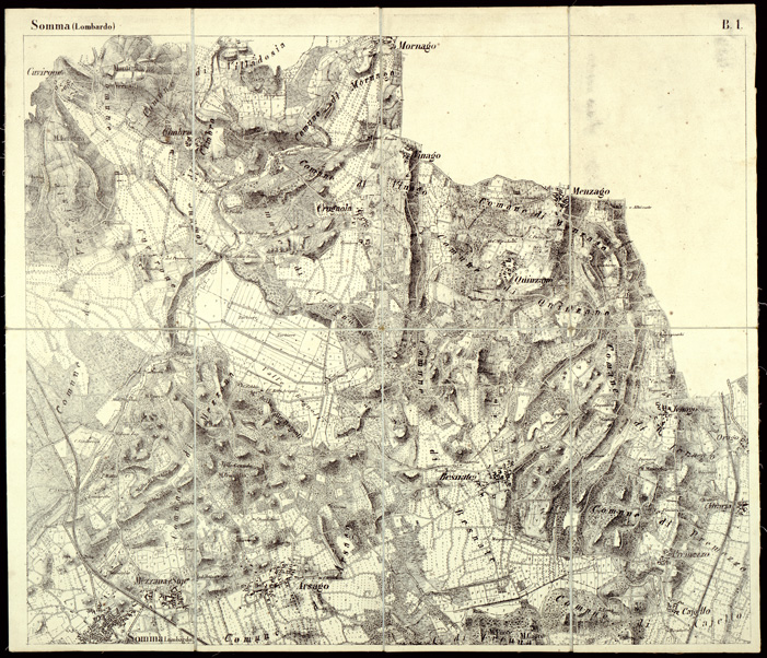 (N:6484) CARTA TOPOGRAFICA DEL CAMPO DI SOMMA ALLA SCALA DI 1:20.000 (s. d., s. a.) - Foglio B.1 - Somma (Lombardo) (B0003074) Carte e stampe antiche: riproduzione a colori su carta (formato A2)