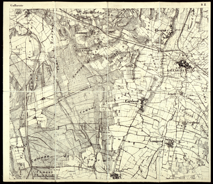 (N:6485) CARTA TOPOGRAFICA DEL CAMPO DI SOMMA ALLA SCALA DI 1:20.000 (s. d., s. a.) - Foglio B.2 - Gallarate (B0003075) Carte e stampe antiche: riproduzione a colori su carta (formato A2)