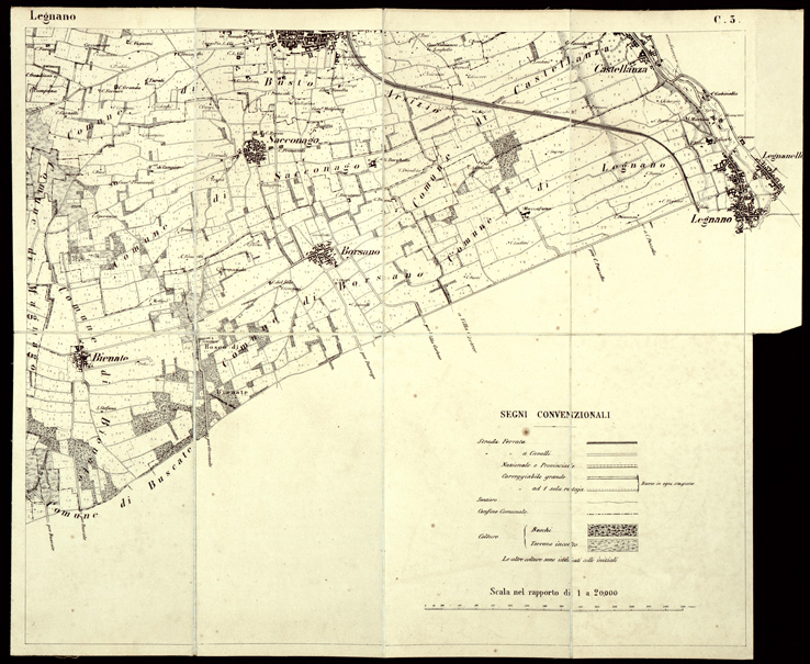 (N:6489) CARTA TOPOGRAFICA DEL CAMPO DI SOMMA ALLA SCALA DI 1:20.000 (s. d., s. a.) - Foglio C.3 - Legnano (B0003079) Carte e stampe antiche: riproduzione a colori su carta (formato A2)