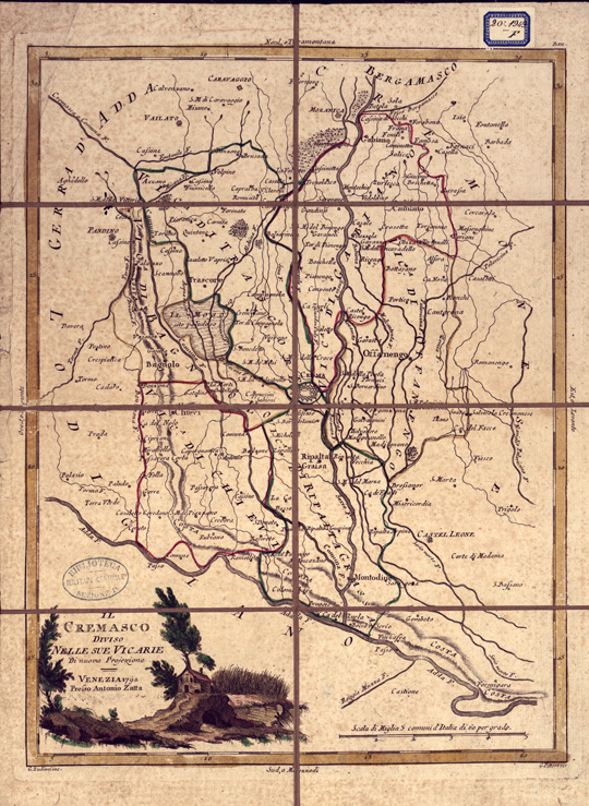 (N:10577) IL CREMASCO DIVISO NELLE SUE VICARIE DI NUOVA PROIEZIONE (B0003202) Carte e stampe antiche: riproduzione a colori su carta (formato A2)