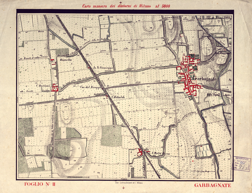 (N:5691) CARTA MANOVRA DEI DINTORNI DI MILANO - Foglio 2 - Garbagnate (B0003220) Carte e stampe antiche: riproduzione a colori su carta (formato A2)
