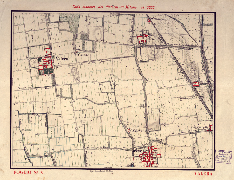 (N:5723) CARTA MANOVRA DEI DINTORNI DI MILANO - Foglio 10 - Valera (B0003228) Carte e stampe antiche: riproduzione a colori su carta (formato A2)