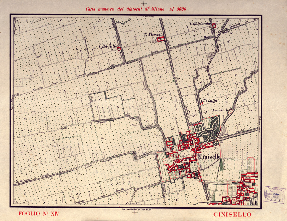 (N:5681) CARTA MANOVRA DEI DINTORNI DI MILANO - Foglio 14 - Cinisello (B0003232) Carte e stampe antiche: riproduzione a colori su carta (formato A2)