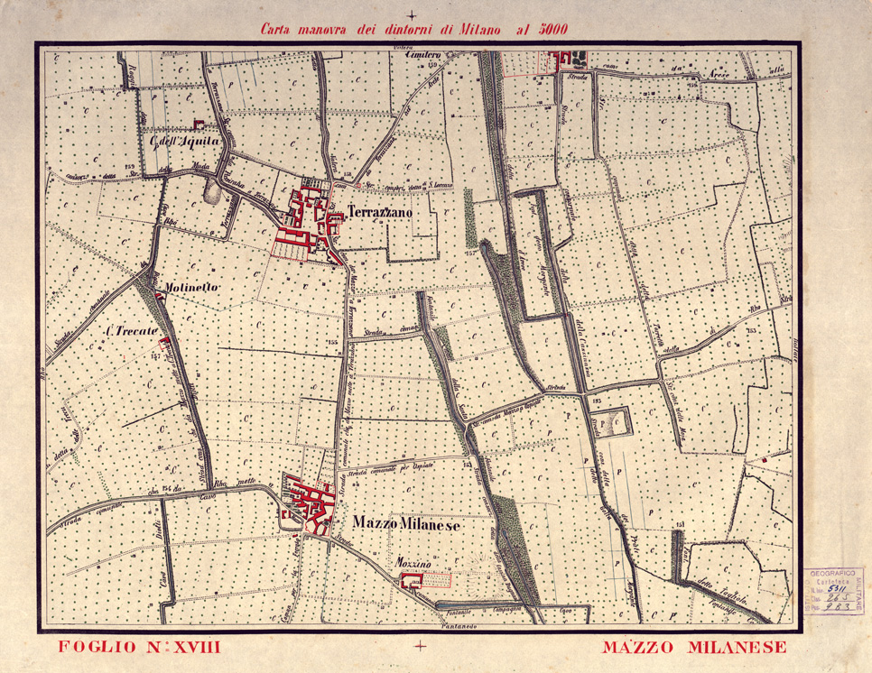 (N:5698) CARTA MANOVRA DEI DINTORNI DI MILANO - Foglio 18 - Mazzo Milanese (B0003236) Carte e stampe antiche: riproduzione a colori su carta (formato A2)