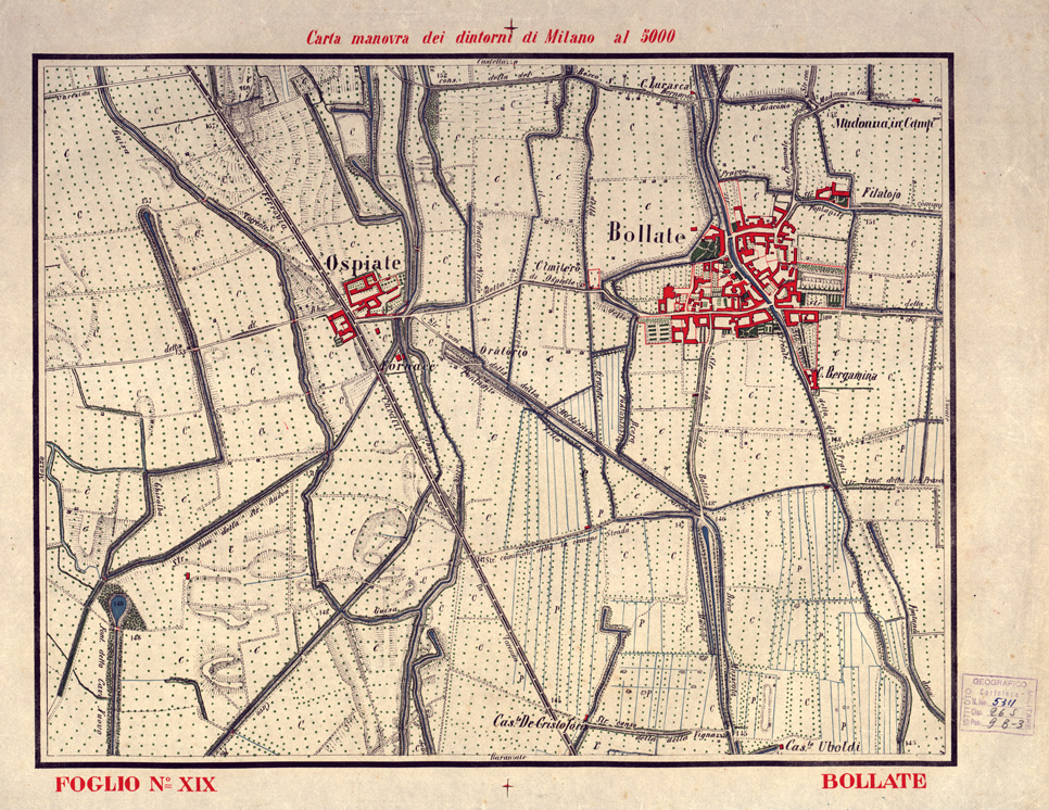 (N:5662) CARTA MANOVRA DEI DINTORNI DI MILANO - Foglio 19 - Bollate (B0003237) Carte e stampe antiche: riproduzione a colori su carta (formato A2)