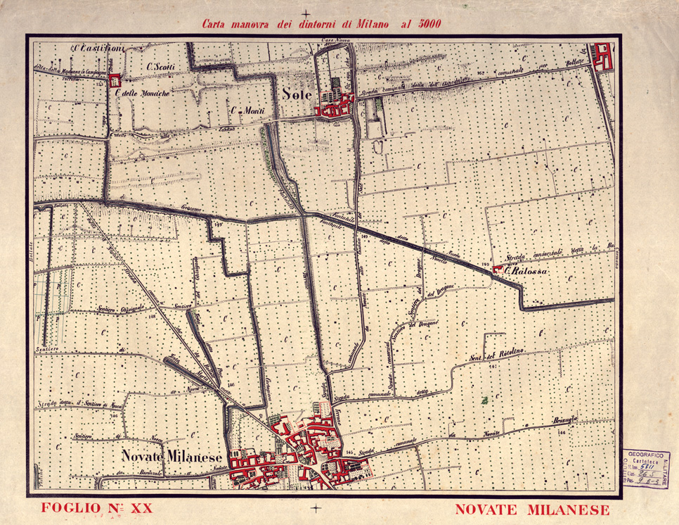(N:5702) CARTA MANOVRA DEI DINTORNI DI MILANO - Foglio 20 - Novate Milanese (B0003238) Carte e stampe antiche: riproduzione a colori su carta (formato A2)