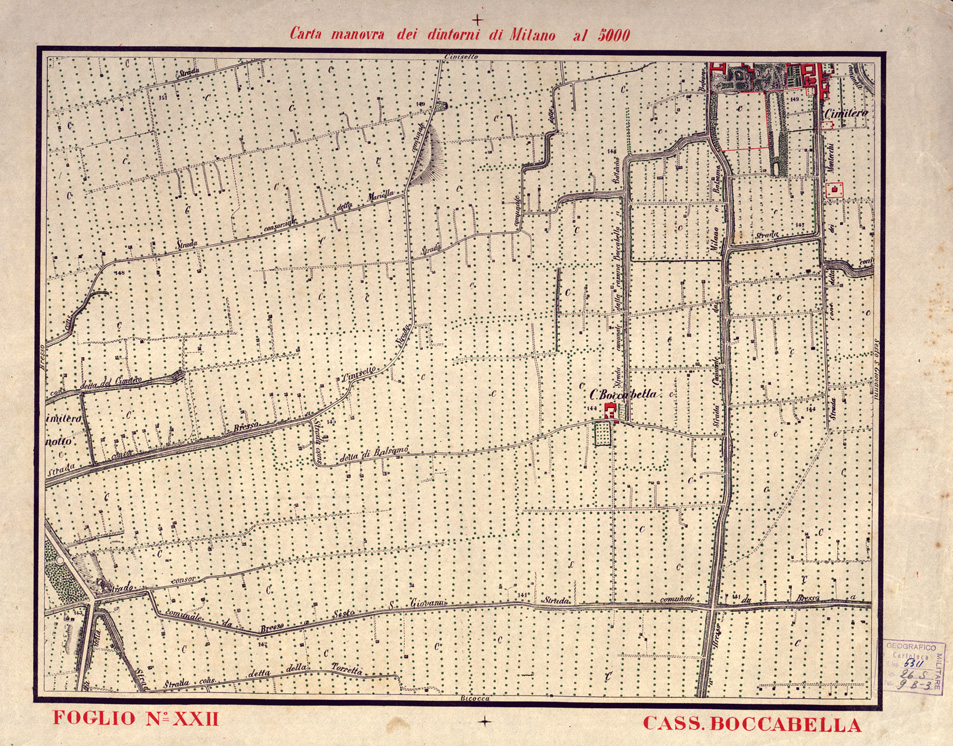 (N:5676) CARTA MANOVRA DEI DINTORNI DI MILANO - Foglio 22 - Cass. Boccabella (B0003240) Carte e stampe antiche: riproduzione a colori su carta (formato A2)