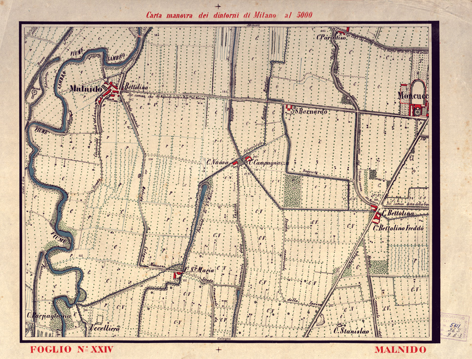 (N:5697) CARTA MANOVRA DEI DINTORNI DI MILANO - Foglio 24 - Malnido (B0003242) Carte e stampe antiche: riproduzione a colori su carta (formato A2)