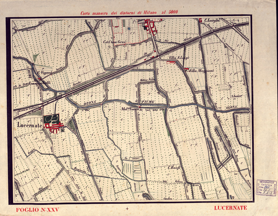 (N:5696) CARTA MANOVRA DEI DINTORNI DI MILANO - Foglio 25 - Lucernate (B0003243) Carte e stampe antiche: riproduzione a colori su carta (formato A2)