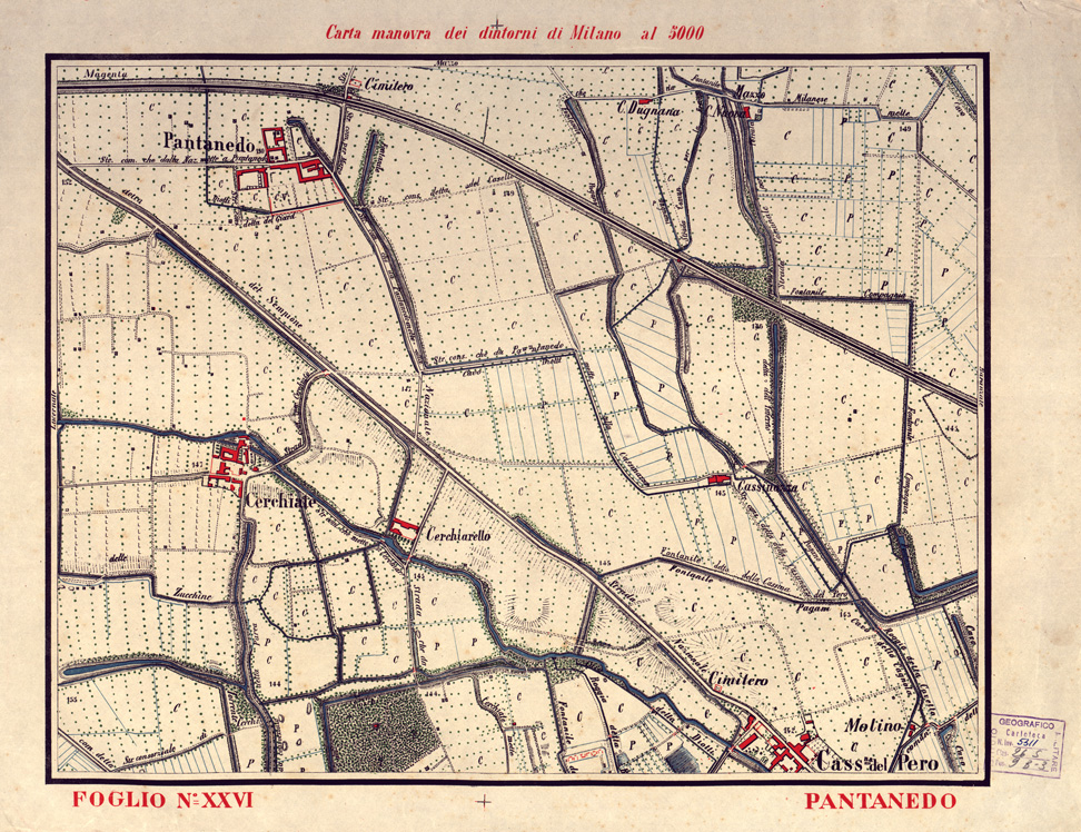 (N:5706) CARTA MANOVRA DEI DINTORNI DI MILANO - Foglio 26 - Pantanedo (B0003244) Carte e stampe antiche: riproduzione a colori su carta (formato A2)