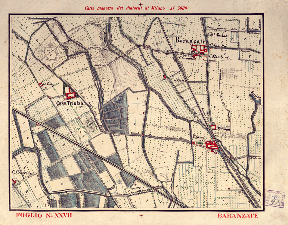 (N:5659) CARTA MANOVRA DEI DINTORNI DI MILANO - Foglio 27 - Baranzate (B0003245) Carte e stampe antiche: riproduzione a colori su carta (formato A2)