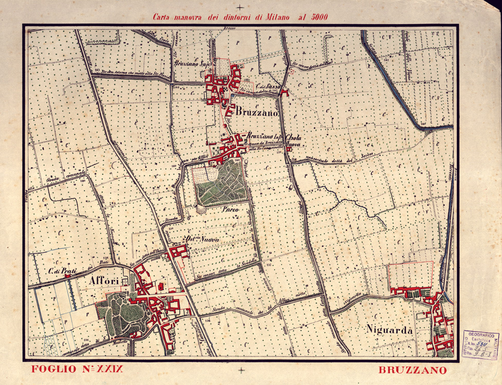 (N:5665) CARTA MANOVRA DEI DINTORNI DI MILANO - Foglio 29 - Bruzzano (B0003247) Carte e stampe antiche: riproduzione a colori su carta (formato A2)