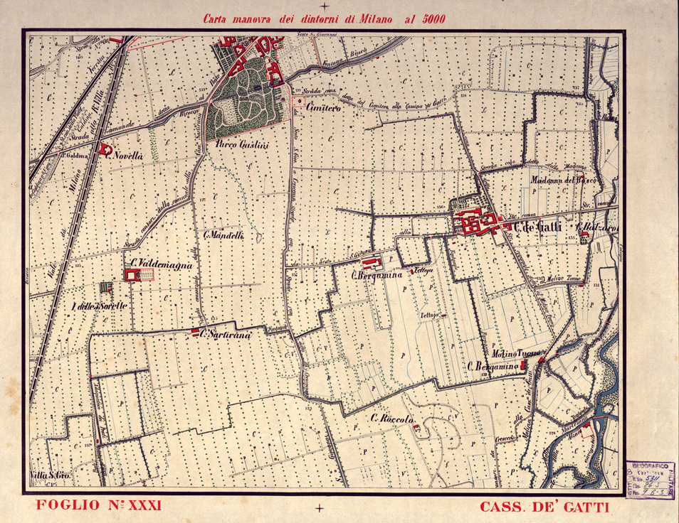 (N:5677) CARTA MANOVRA DEI DINTORNI DI MILANO - Foglio 31 - Cass. De Gatti (B0003249) Carte e stampe antiche: riproduzione a colori su carta (formato A2)