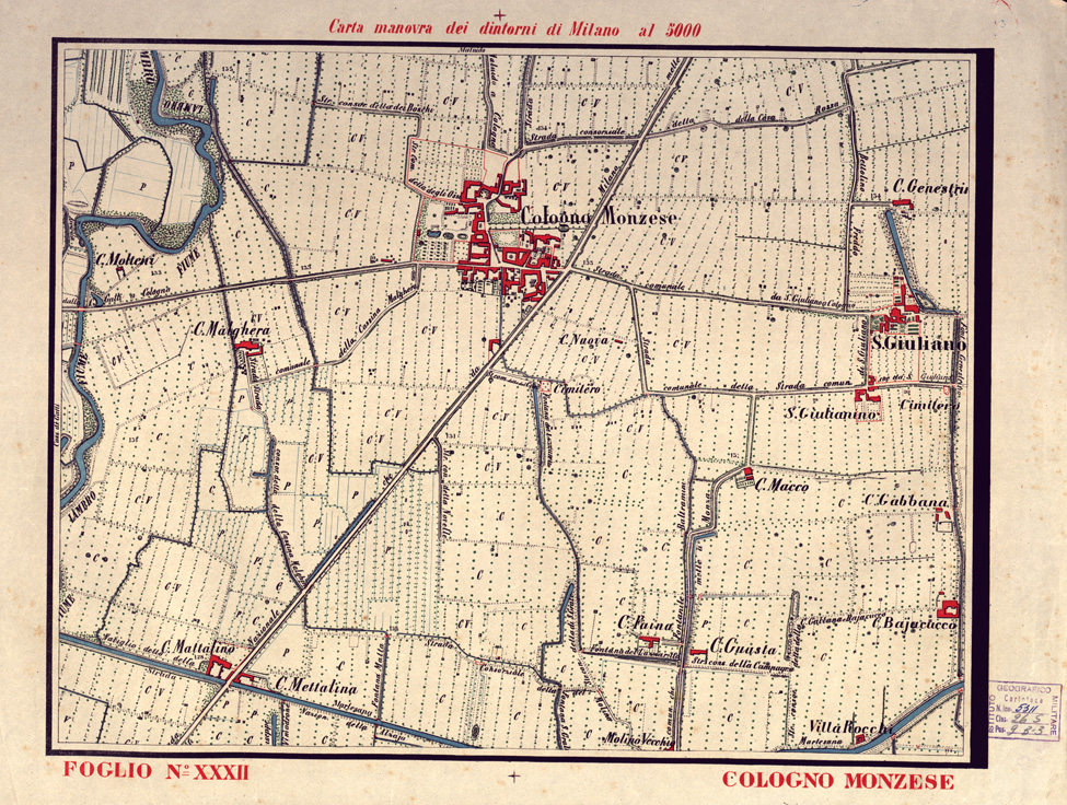 (N:5682) CARTA MANOVRA DEI DINTORNI DI MILANO - Foglio 32 - Cologno Monzese (B0003250) Carte e stampe antiche: riproduzione a colori su carta (formato A2)