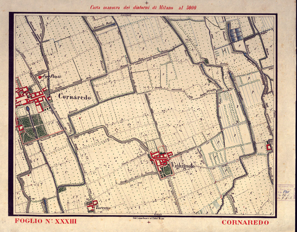 (N:5683) CARTA MANOVRA DEI DINTORNI DI MILANO - Foglio 33 - Cornaredo (B0003251) Carte e stampe antiche: riproduzione a colori su carta (formato A2)