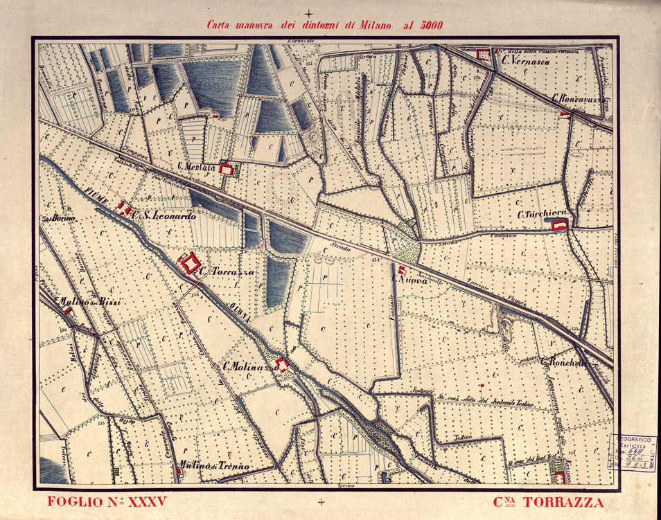 (N:5672) CARTA MANOVRA DEI DINTORNI DI MILANO - Foglio 35 - C.na Torrazza (B0003253) Carte e stampe antiche: riproduzione a colori su carta (formato A2)