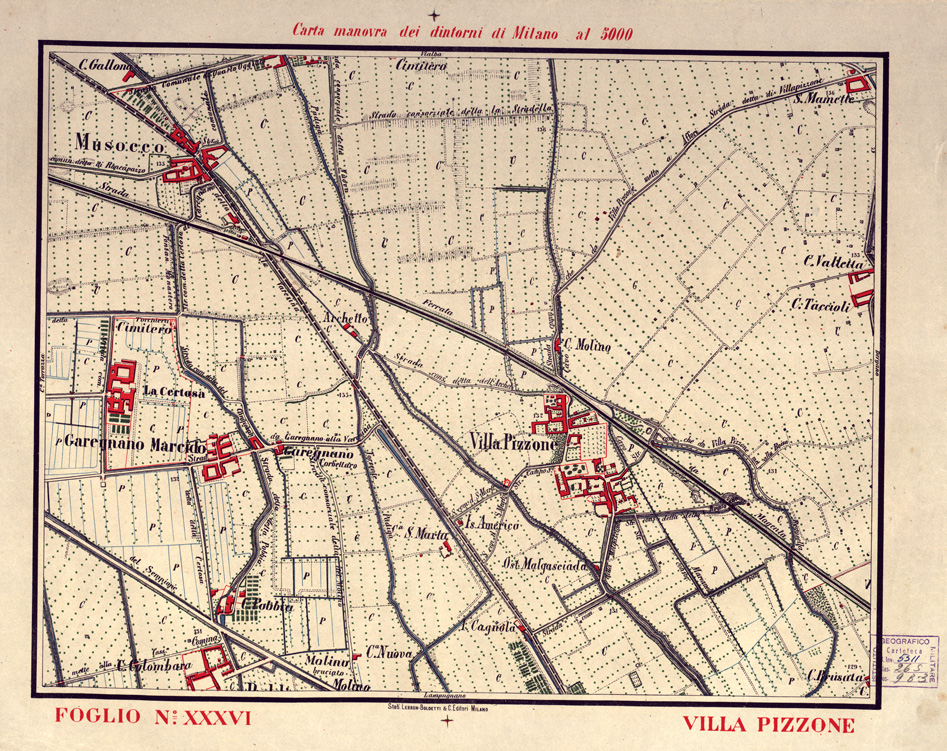 (N:5725) CARTA MANOVRA DEI DINTORNI DI MILANO - Foglio 36 - Villa Pizzone (B0003254) Carte e stampe antiche: riproduzione a colori su carta (formato A2)