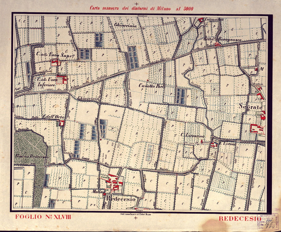 (N:5711) CARTA MANOVRA DEI DINTORNI DI MILANO - Foglio 48 - Redecesio (B0003266) Carte e stampe antiche: riproduzione a colori su carta (formato A2)