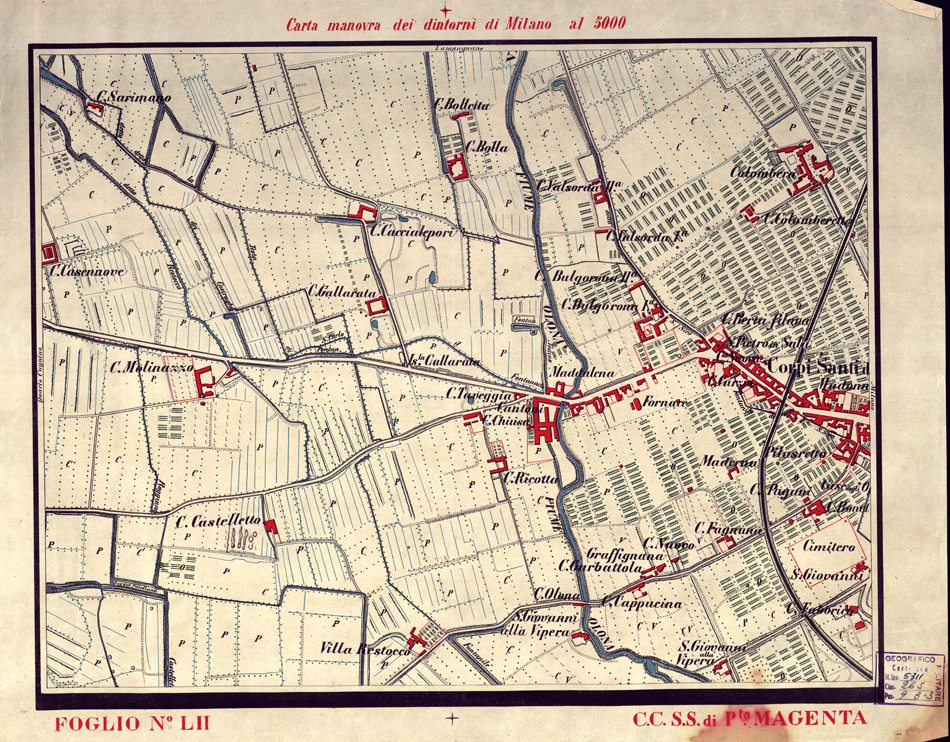 (N:5667) CARTA MANOVRA DEI DINTORNI DI MILANO - Foglio 52 - C.C.S.S.di P.ta Magenta (B0003269) Carte e stampe antiche: riproduzione a colori su carta (formato A2)