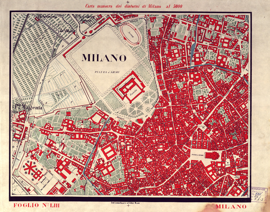 (N:5699) CARTA MANOVRA DEI DINTORNI DI MILANO - Foglio 53 - Milano (B0003270) Carte e stampe antiche: riproduzione a colori su carta (formato A2)