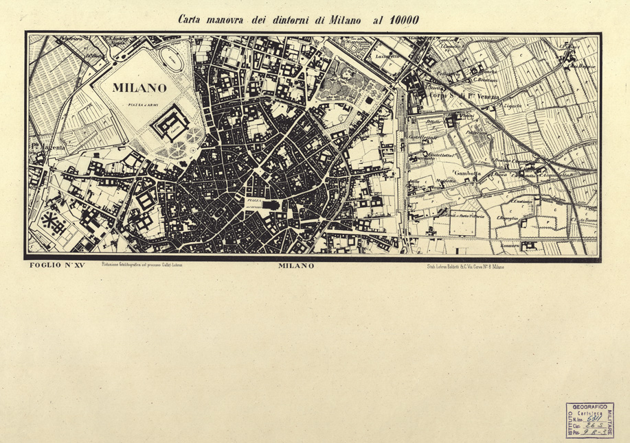 (N:5700) CARTA MANOVRA DEI DINTORNI DI MILANO - Foglio 15 - Milano (B0003274) Carte e stampe antiche: riproduzione a colori su carta (formato A2)