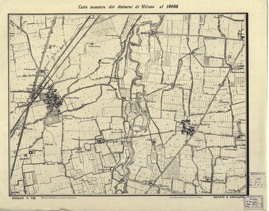 (N:5717) CARTA MANOVRA DEI DINTORNI DI MILANO - Foglio 8 - Sesto St. Giovanni (B0003281) Carte e stampe antiche: riproduzione a colori su carta (formato A2)