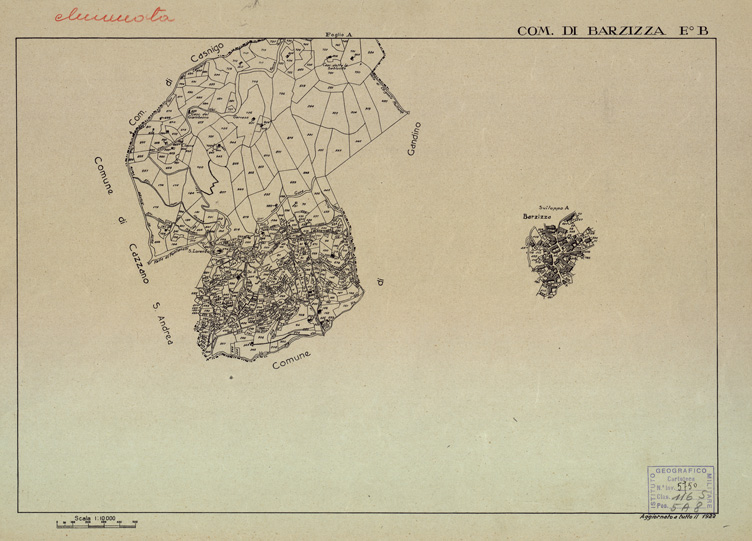 (N:12159) MAPPE CATASTALI D'ITALIA - PROVINCIA DI BERGAMO - Foglio B - COMUNE DI BARZIZZA (B0003455) Carte e stampe antiche: riproduzione a colori su carta (formato A2)