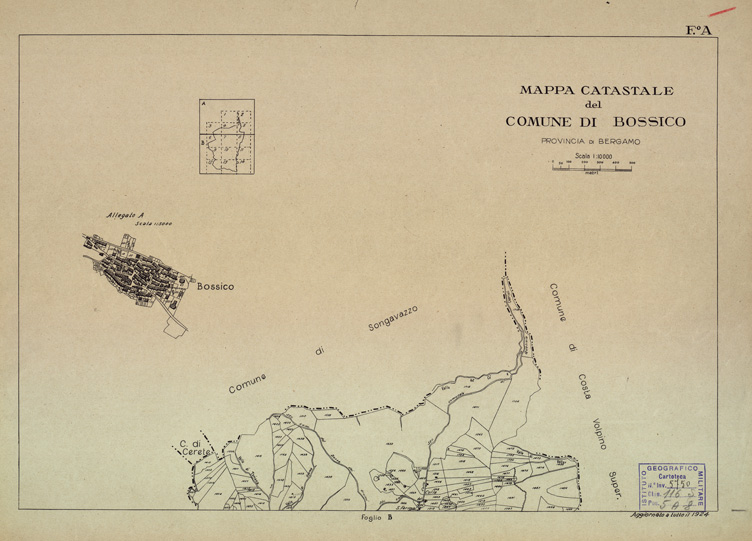 (N:12160) MAPPE CATASTALI D'ITALIA - PROVINCIA DI BERGAMO - Foglio A - COMUNE DI BOSSICO (B0003456) Carte e stampe antiche: riproduzione a colori su carta (formato A2)