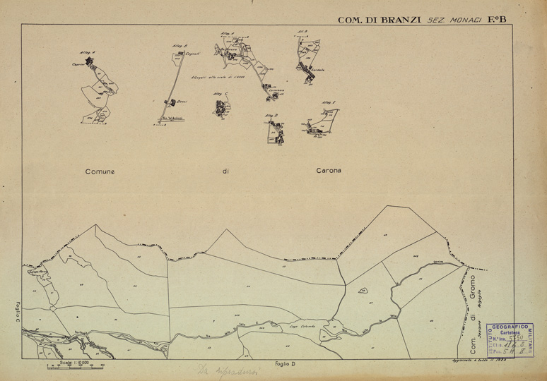 (N:12164) MAPPE CATASTALI D'ITALIA - PROVINCIA DI BERGAMO - Foglio B - COMUNE DI BRANZI SEZIONE MONACI (B0003460) Carte e stampe antiche: riproduzione a colori su carta (formato A2)