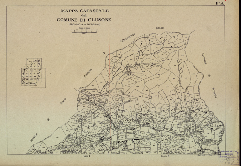 (N:12180) MAPPE CATASTALI D'ITALIA - PROVINCIA DI BERGAMO - Foglio A- COMUNE DI CLUSONE (B0003479) Carte e stampe antiche: riproduzione a colori su carta (formato A2)