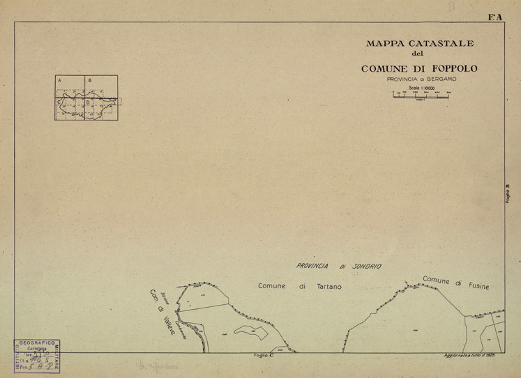 (N:12192) MAPPE CATASTALI D'ITALIA - PROVINCIA DI BERGAMO - Foglio A- COMUNE DI FOPPOLO (B0003490) Carte e stampe antiche: riproduzione a colori su carta (formato A2)