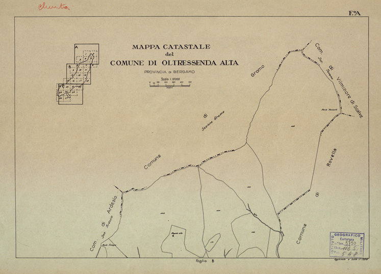 (N:12201) MAPPE CATASTALI D'ITALIA - PROVINCIA DI BERGAMO - Foglio A - COMUNE DI OLTRESSENDA ALTA (B0003500) Carte e stampe antiche: riproduzione a colori su carta (formato A2)