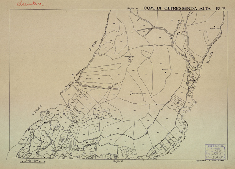 (N:12202) MAPPE CATASTALI D'ITALIA - PROVINCIA DI BERGAMO - Foglio B - COMUNE DI OLTRESSENDA ALTA (B0003501) Carte e stampe antiche: riproduzione a colori su carta (formato A2)