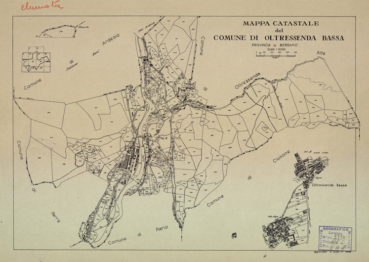 (N:12204) MAPPE CATASTALI D'ITALIA - PROVINCIA DI BERGAMO - COMUNE DI OLTRESSENDA BASSA (B0003503) Carte e stampe antiche: riproduzione a colori su carta (formato A2)