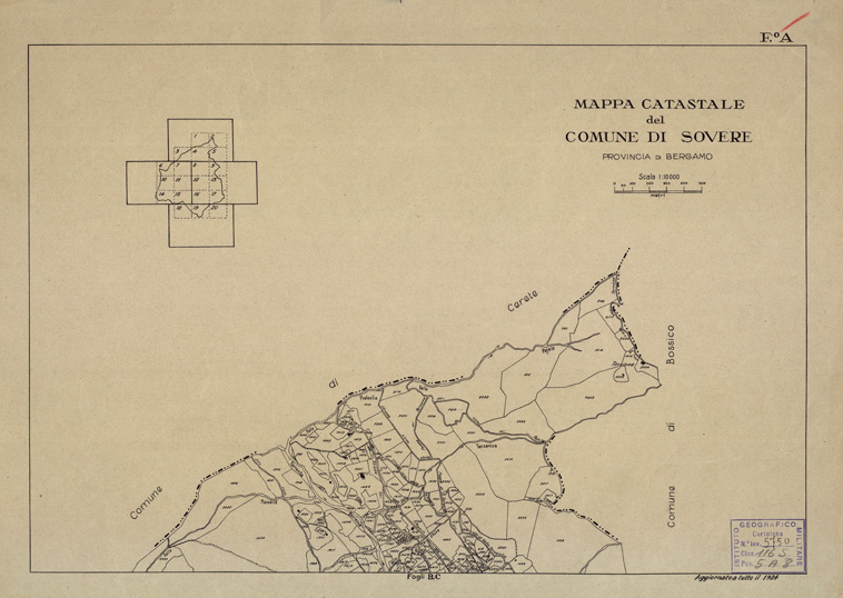 (N:12222) MAPPE CATASTALI D'ITALIA - PROVINCIA DI BERGAMO - Foglio A - COMUNE DI SOVERE (B0003521) Carte e stampe antiche: riproduzione a colori su carta (formato A2)