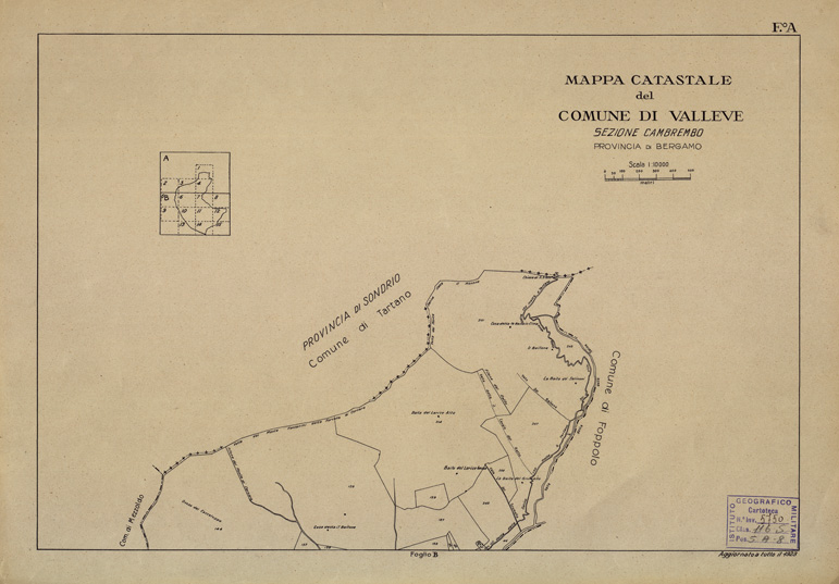 (N:12229) MAPPE CATASTALI D'ITALIA - PROVINCIA DI BERGAMO - Foglio A - COMUNE DI VALLEVE Sez. CAMBREMBO (B0003528) Carte e stampe antiche: riproduzione a colori su carta (formato A2)