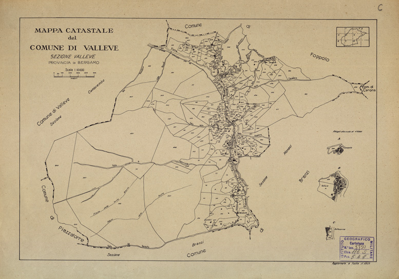 (N:12231) MAPPE CATASTALI D'ITALIA - PROVINCIA DI BERGAMO - Foglio C - COMUNE DI VALLEVE Sez. VALLEVE (B0003530) Carte e stampe antiche: riproduzione a colori su carta (formato A2)