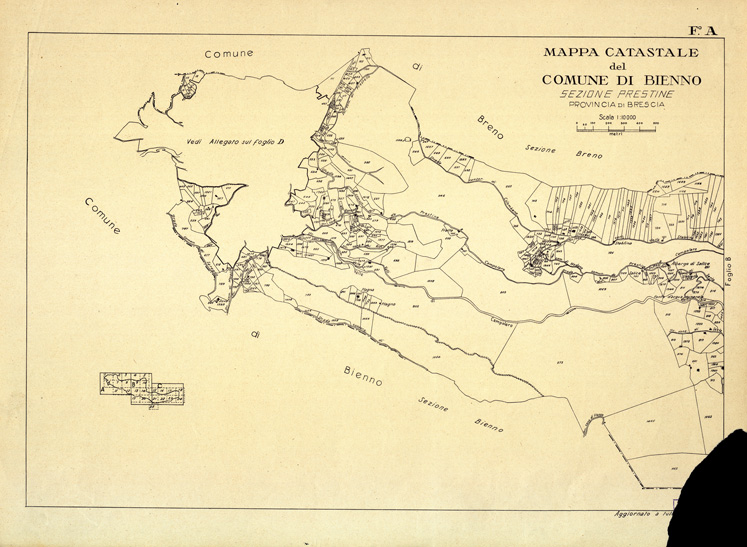 (N:17986) MAPPE CATASTALI D'ITALIA - PROVINCIA DI BRESCIA - COMUNE DI BIENNO Sez. PRESTINE - Foglio A
 (B0003592) Carte e stampe antiche: riproduzione a colori su carta (formato A2)
