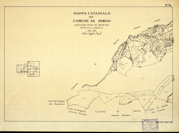 (N:12310) MAPPE CATASTALI D'ITALIA - PROVINCIA DI BRESCIA - Foglio A - COMUNE DI BORNO Sez. PIAN DI BORNO (B0003618) Carte e stampe antiche: riproduzione a colori su carta (formato A2)