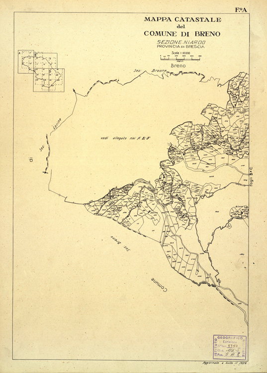 (N:12349) MAPPE CATASTALI D'ITALIA - PROVINCIA DI BRESCIA - Foglio A - COMUNE DI BRENO Sez. NIARDO (B0003645) Carte e stampe antiche: riproduzione a colori su carta (formato A2)