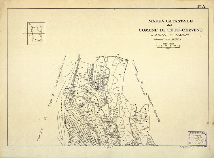 (N:12383) MAPPE CATASTALI D'ITALIA - PROVINCIA DI BRESCIA - Foglio A - COMUNE DI CETO CERVENO Sez. di NADRO (B0003679) Carte e stampe antiche: riproduzione a colori su carta (formato A2)