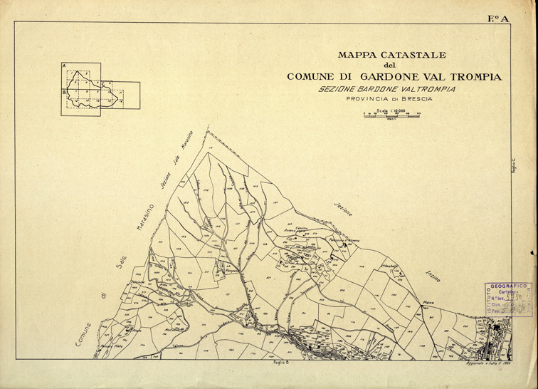 (N:12414) MAPPE CATASTALI D'ITALIA - PROVINCIA DI BRESCIA - Foglio A - COMUNE DI GARDONE VAL TROMPIA Sez. GARDONE VAL TROMPIA (B0003710) Carte e stampe antiche: riproduzione a colori su carta (formato A2)