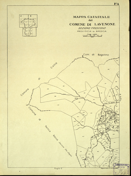 (N:12436) MAPPE CATASTALI D'ITALIA - PROVINCIA DI BRESCIA - Foglio A - COMUNE DI LAVENONE Sez. PRESEGNO (B0003732) Carte e stampe antiche: riproduzione a colori su carta (formato A2)
