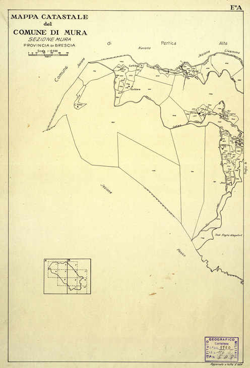 (N:12463) MAPPE CATASTALI D'ITALIA - PROVINCIA DI BRESCIA - Foglio A - COMUNE DI MURA Sez.MURA (B0003759) Carte e stampe antiche: riproduzione a colori su carta (formato A2)