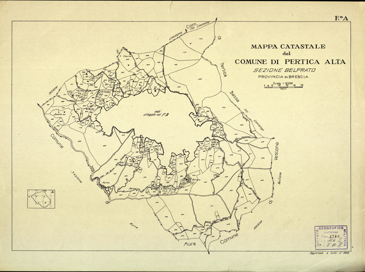 (N:12474) MAPPE CATASTALI D'ITALIA - PROVINCIA DI BRESCIA - Foglio A - COMUNE DI PERTICA ALTA Sez. BELPRATO (B0003770) Carte e stampe antiche: riproduzione a colori su carta (formato A2)