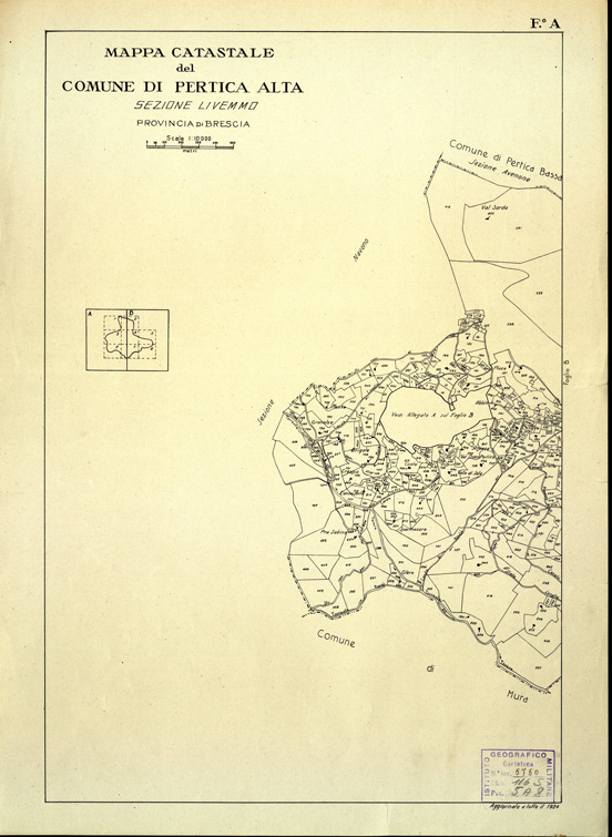 (N:12476) MAPPE CATASTALI D'ITALIA - PROVINCIA DI BRESCIA - Foglio A - COMUNE DI PERTICA ALTA Sez. LIVEMMO (B0003772) Carte e stampe antiche: riproduzione a colori su carta (formato A2)