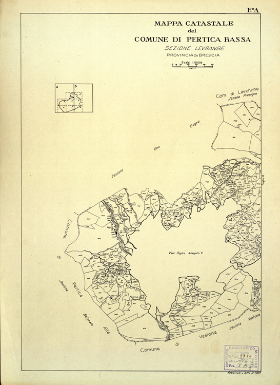 (N:12484) MAPPE CATASTALI D'ITALIA - PROVINCIA DI BRESCIA - Foglio A - COMUNE DI PERTICA BASSA Sez. LEVRANGE (B0003780) Carte e stampe antiche: riproduzione a colori su carta (formato A2)