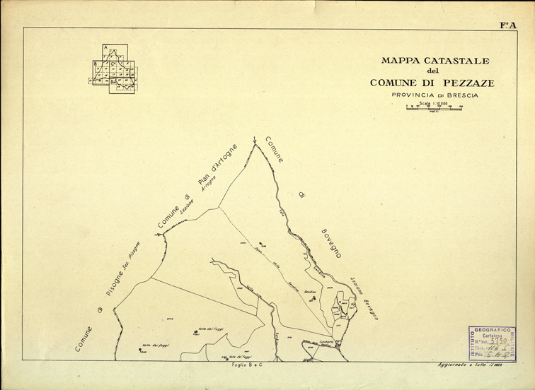 (N:12491) MAPPE CATASTALI D'ITALIA - PROVINCIA DI BRESCIA - Foglio A - COMUNE DI PEZZAZE (B0003787) Carte e stampe antiche: riproduzione a colori su carta (formato A2)