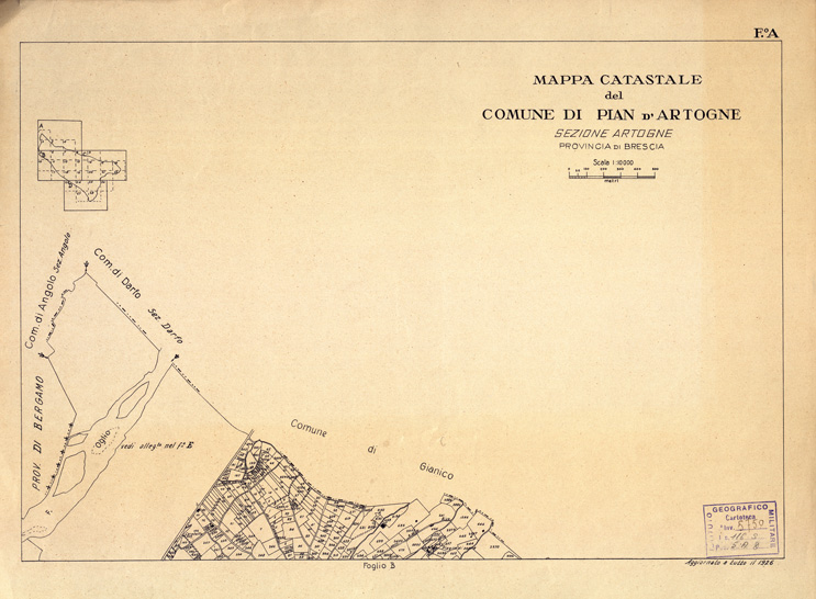 (N:12495) MAPPE CATASTALI D'ITALIA - PROVINCIA DI BRESCIA - Foglio A - COMUNE DI PIAN D'ARTOGNE Sez. ARTOGNE (B0003791) Carte e stampe antiche: riproduzione a colori su carta (formato A2)