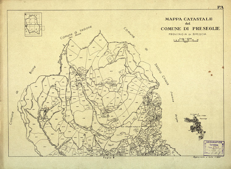 (N:12507) MAPPE CATASTALI D'ITALIA - PROVINCIA DI BRESCIA - Foglio A - COMUNE DI PRESEGLIE (B0003803) Carte e stampe antiche: riproduzione a colori su carta (formato A2)